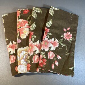 4 C&F Ent. Brown with Pink Floral to Stripe Reversible Dinner Napkins (286)